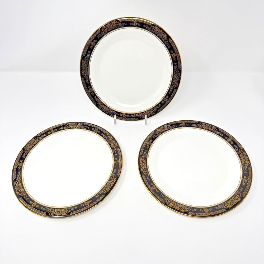 Royal Doulton Albany H5041‎ Dinner Plates Gold Blue 8 Inch Set
